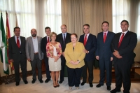 Alfredo Albizar (SU); Manuel Torres (VR Estudiantes UCO); Justo Castao (VR Politica Cientifica UCO); Carmen Galn (VR Internacionalizacin UCO); Antonio Cubero (Gerente UCO); Antonia Lpez (Vicegerente UCO); J.A. Cristbal (SU); Ricardo Domnguez ( Gerente CEIA3 UCO); Alberto Garca (Responsable Instituciones en Crdoba- Banco Santander)