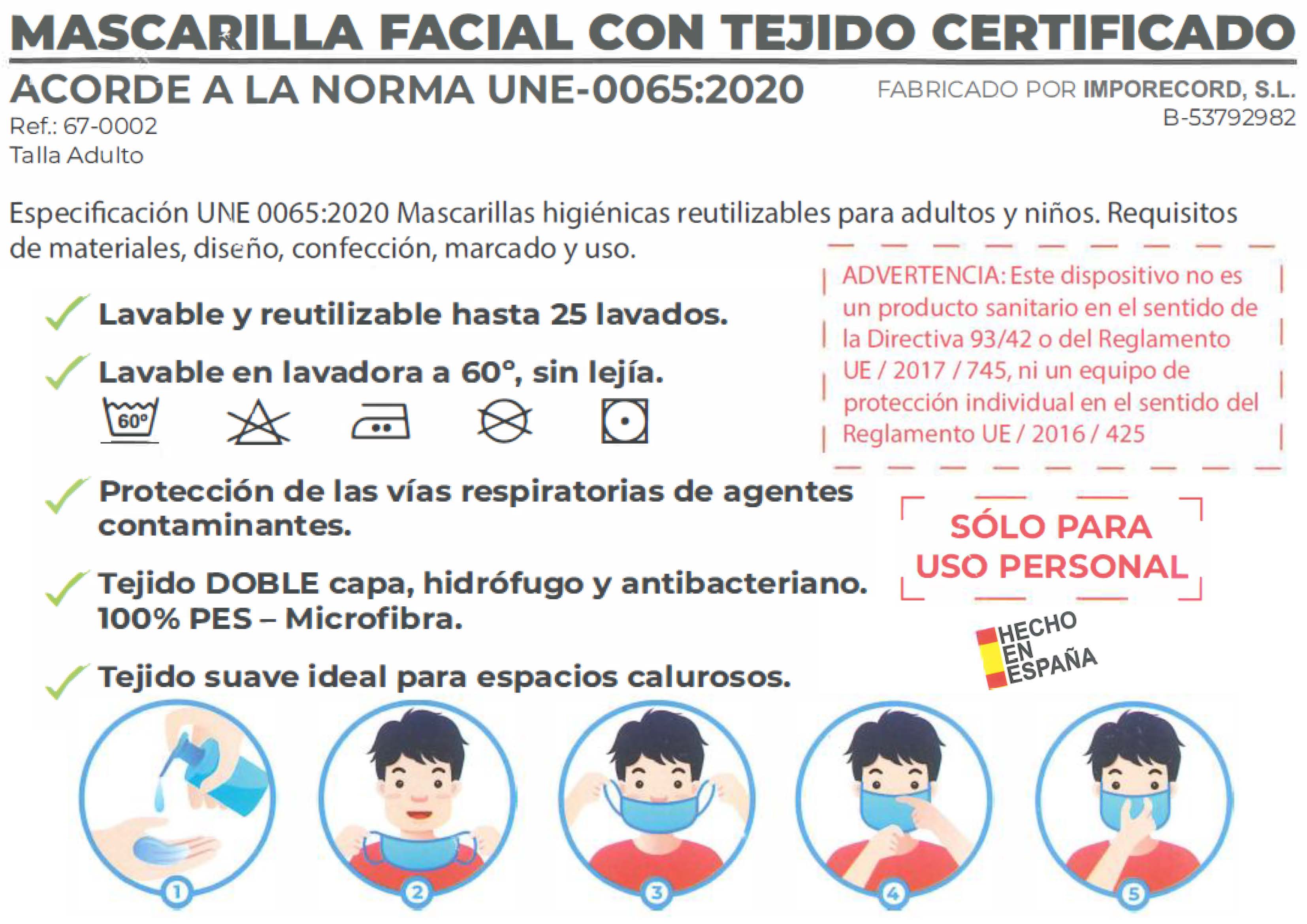 mascarillas lavables con logo UCO instrucciones